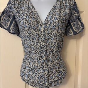 Lucky Brand Blue Floral Button-Up Blouse